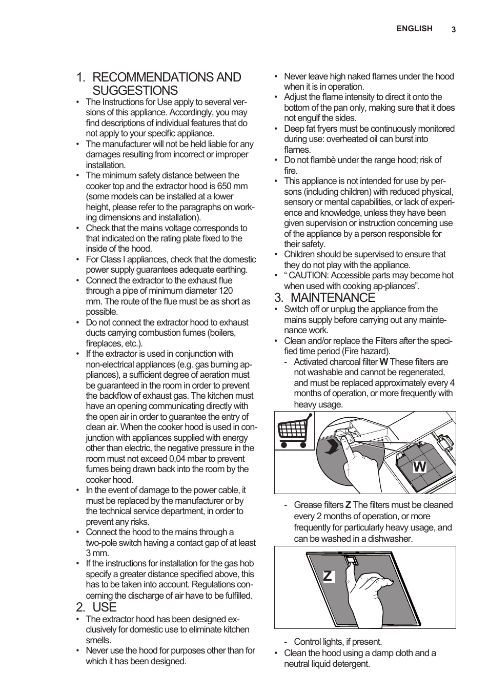 Recommendations and suggestions, Maintenance | AEG X59143MD0 User Manual | Page 3 / 8
