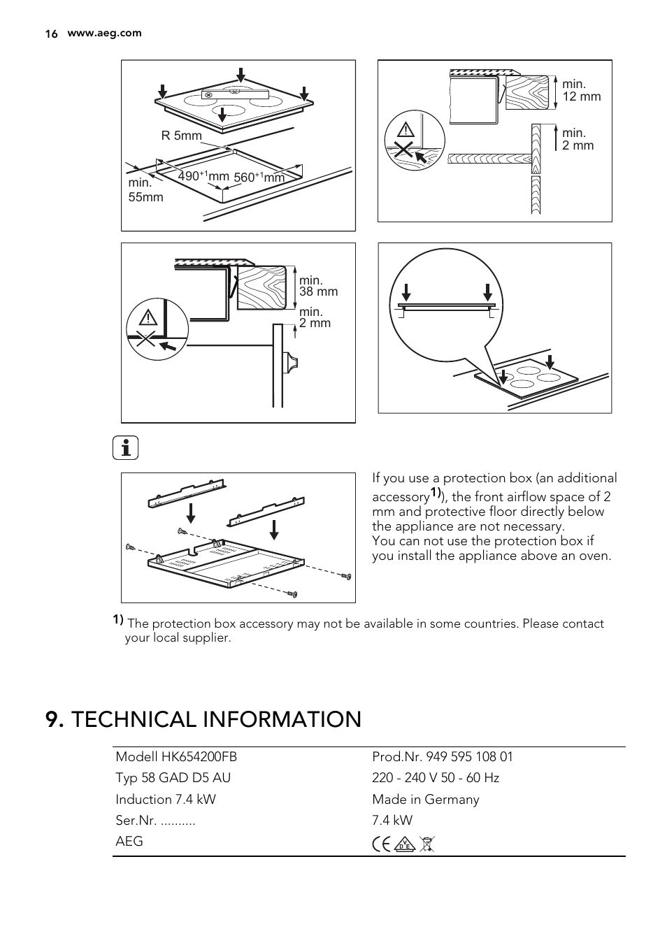 Technical information | AEG HK764403XB User Manual | Page 16 / 24