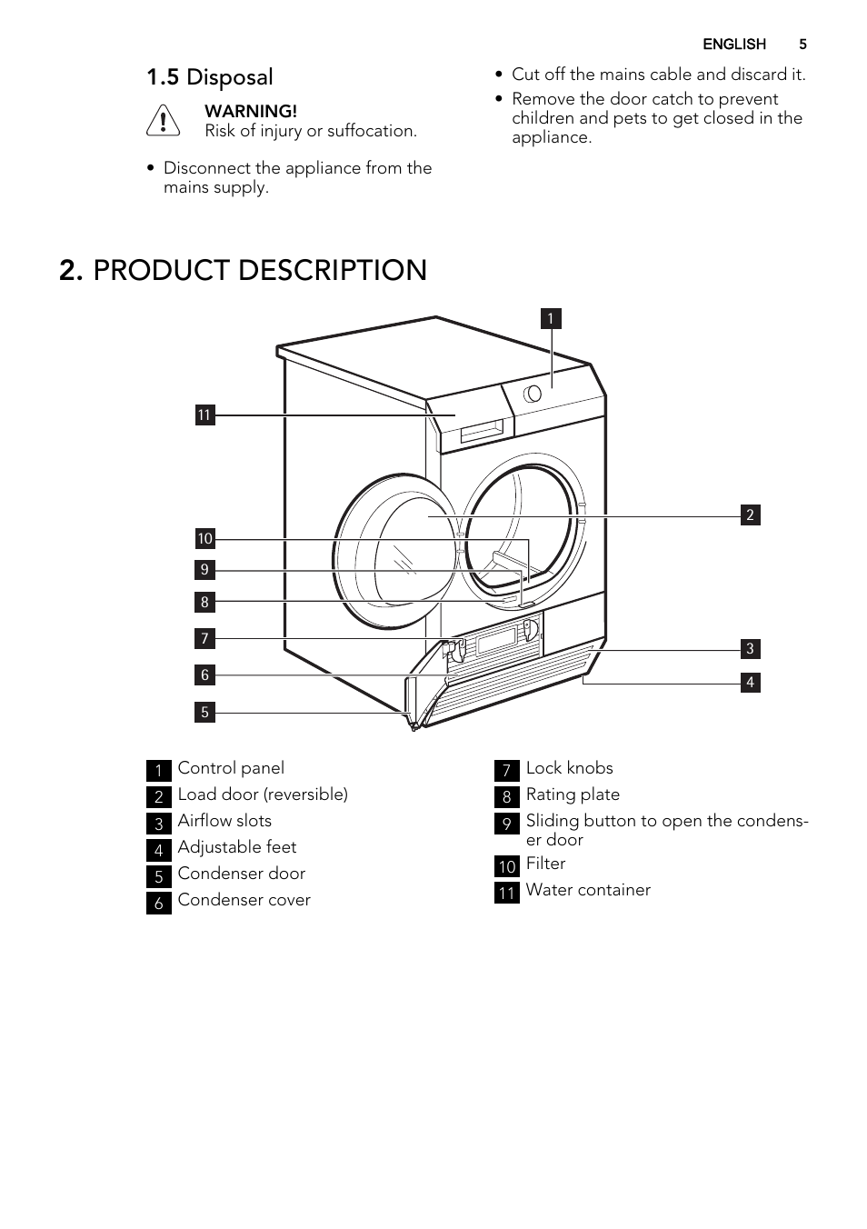 Product description, 5 disposal | AEG T75280AC User Manual | Page 5 / 40