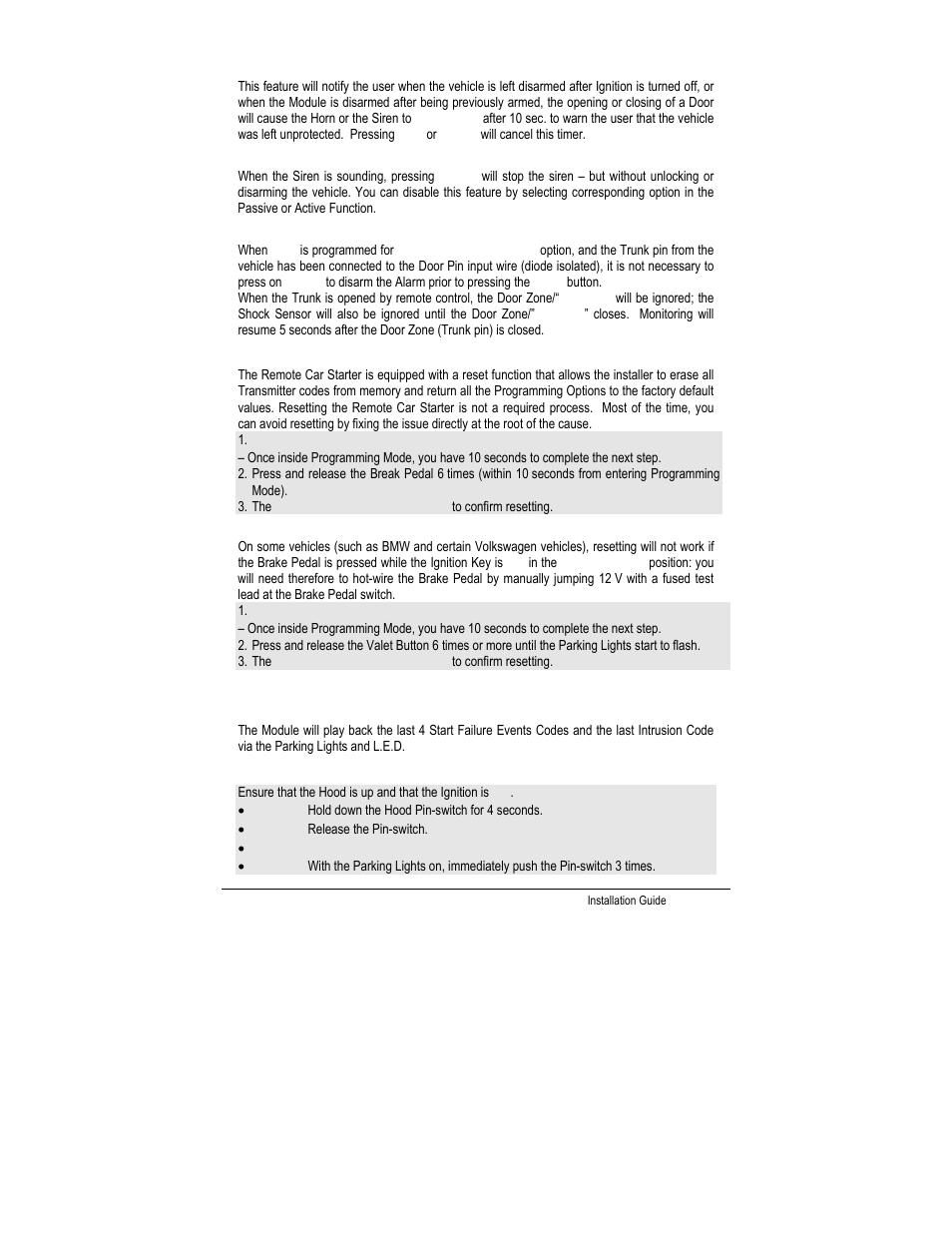 Disarmed notification, Two-stage disarm, Shock sense bypass | Resetting the module, Events logging, Events playback | Autostart CT-5000 User Manual | Page 18 / 29