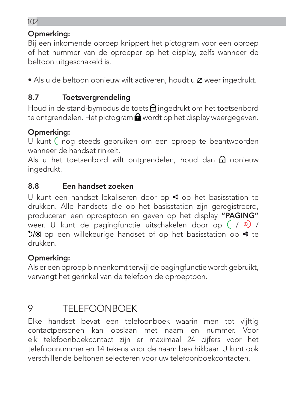 9 telefoonboek | AEG Voxtel D555 User Manual | Page 102 / 120