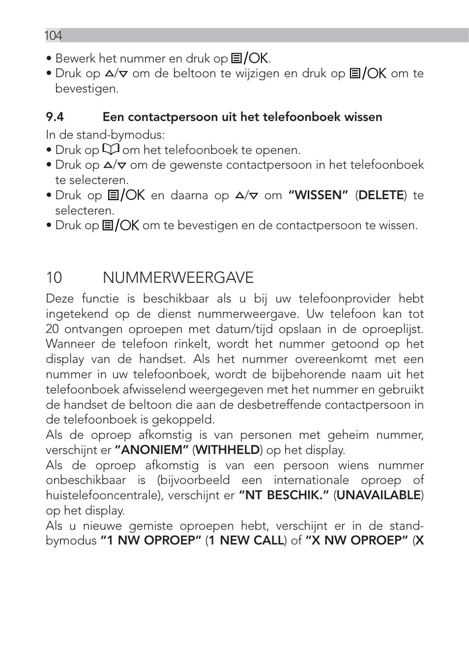 10 nummerweergave | AEG Voxtel D555 User Manual | Page 104 / 120