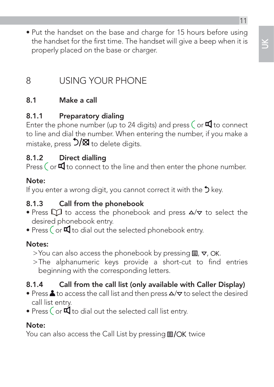 8using your phone | AEG Voxtel D555 User Manual | Page 11 / 120