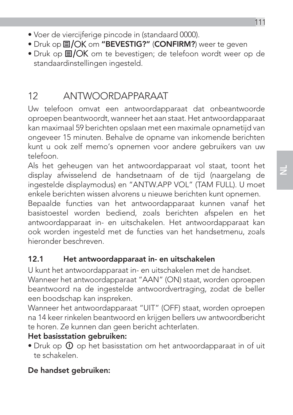 12 antwoordapparaat | AEG Voxtel D555 User Manual | Page 111 / 120