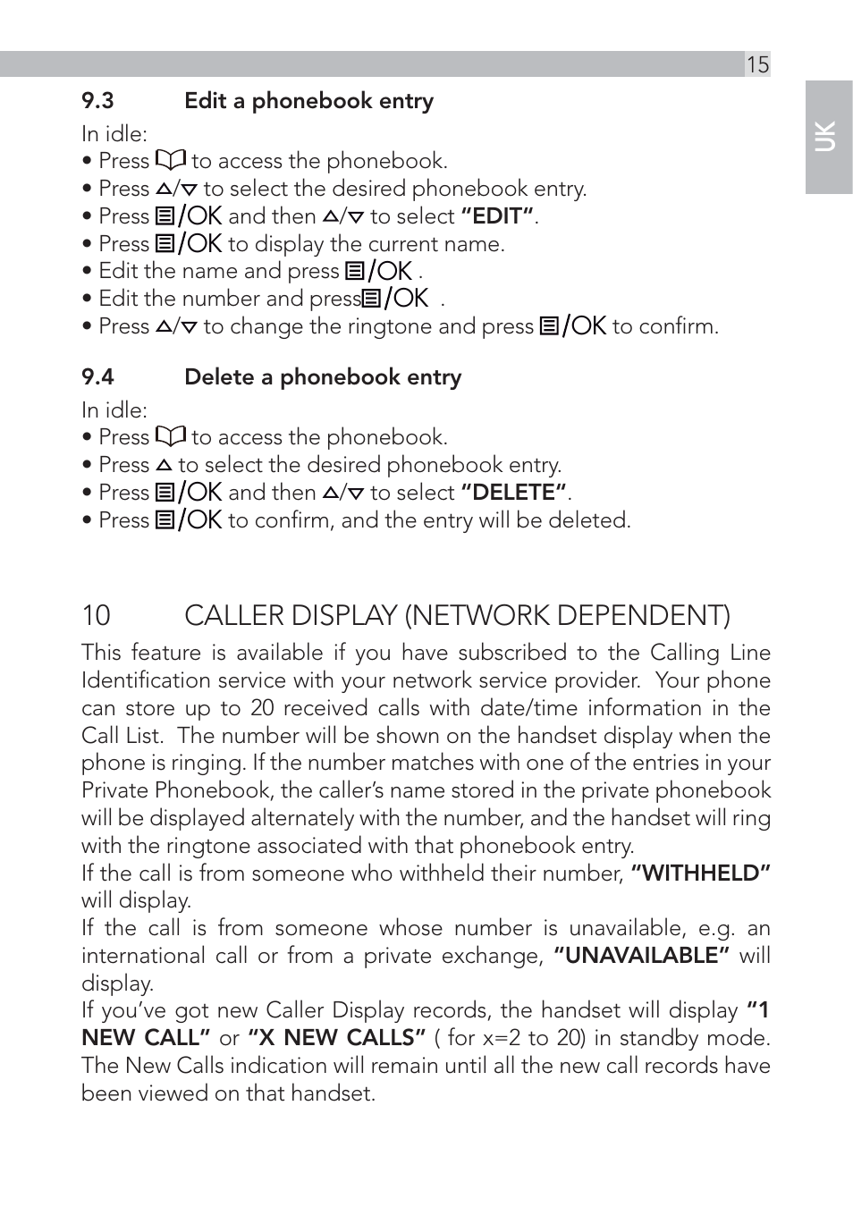 10 caller display (network dependent) | AEG Voxtel D555 User Manual | Page 15 / 120