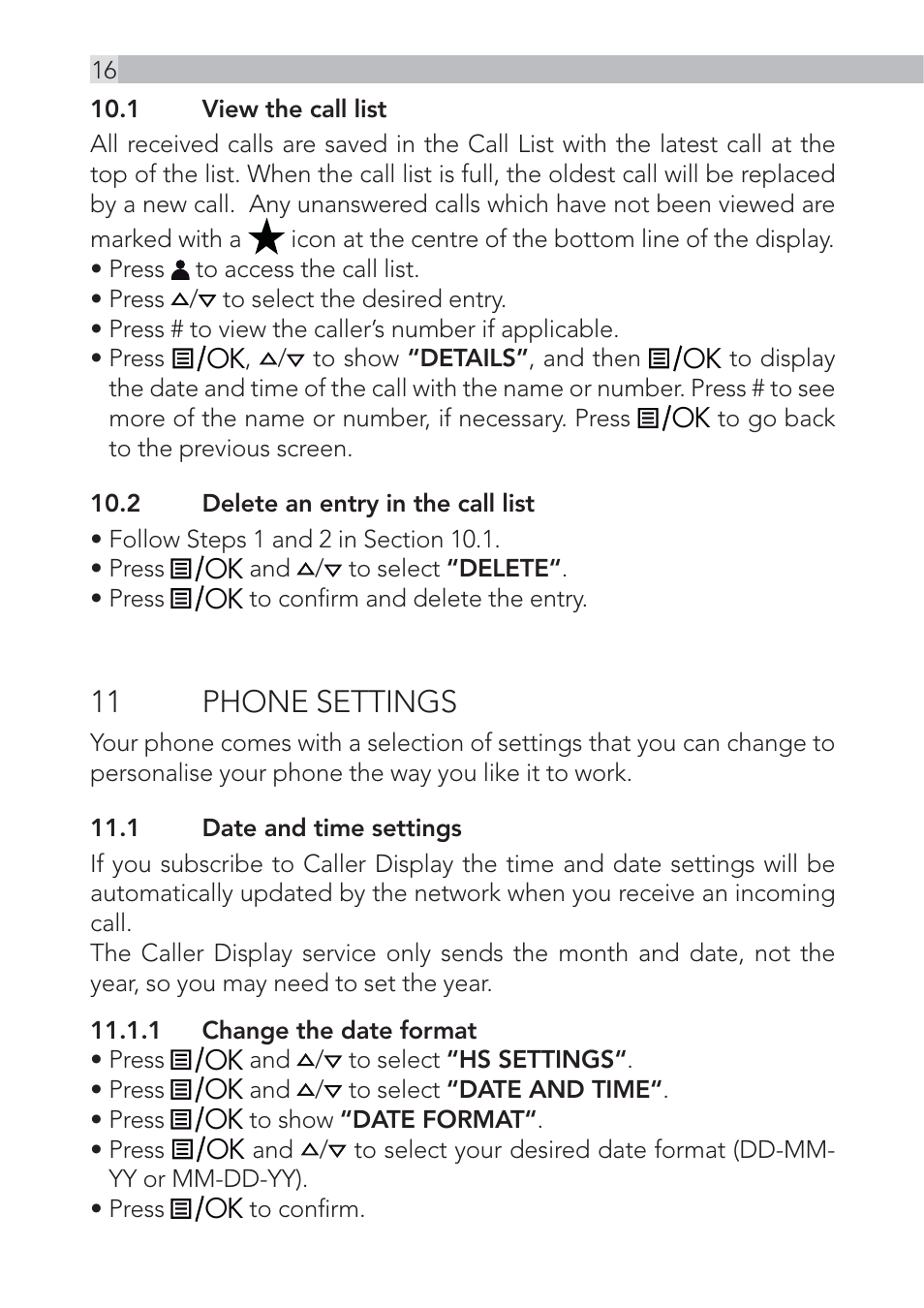 11 phone settings | AEG Voxtel D555 User Manual | Page 16 / 120