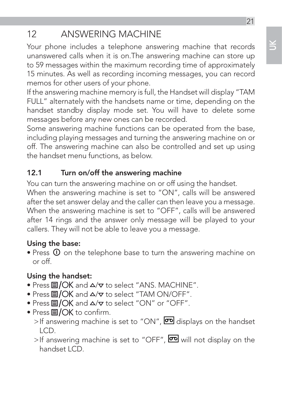 12 answering machine | AEG Voxtel D555 User Manual | Page 21 / 120