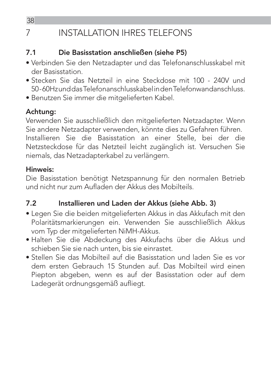 7installation ihres telefons | AEG Voxtel D555 User Manual | Page 38 / 120