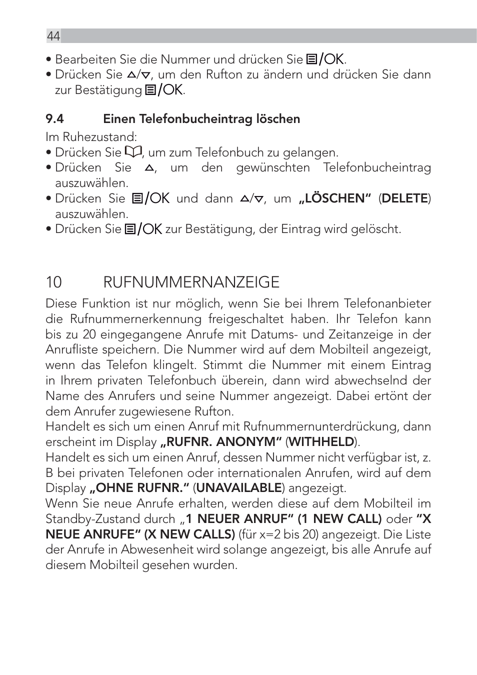 10 rufnummernanzeige | AEG Voxtel D555 User Manual | Page 44 / 120