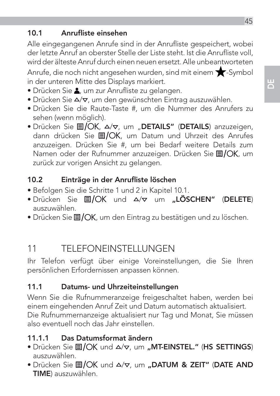 11 telefoneinstellungen | AEG Voxtel D555 User Manual | Page 45 / 120