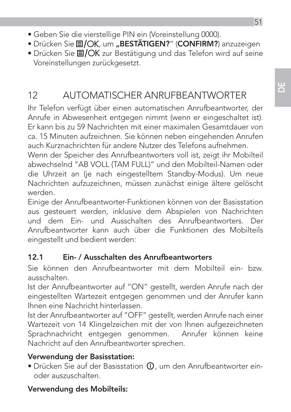 12 automatischer anrufbeantworter | AEG Voxtel D555 User Manual | Page 51 / 120