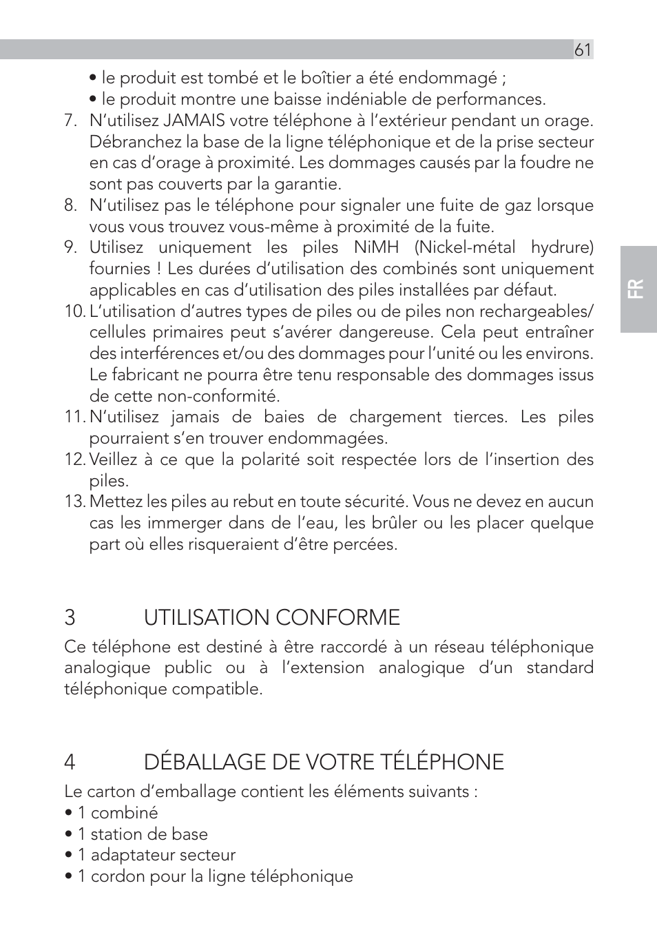 3 utilisation conforme, 4déballage de votre téléphone | AEG Voxtel D555 User Manual | Page 61 / 120