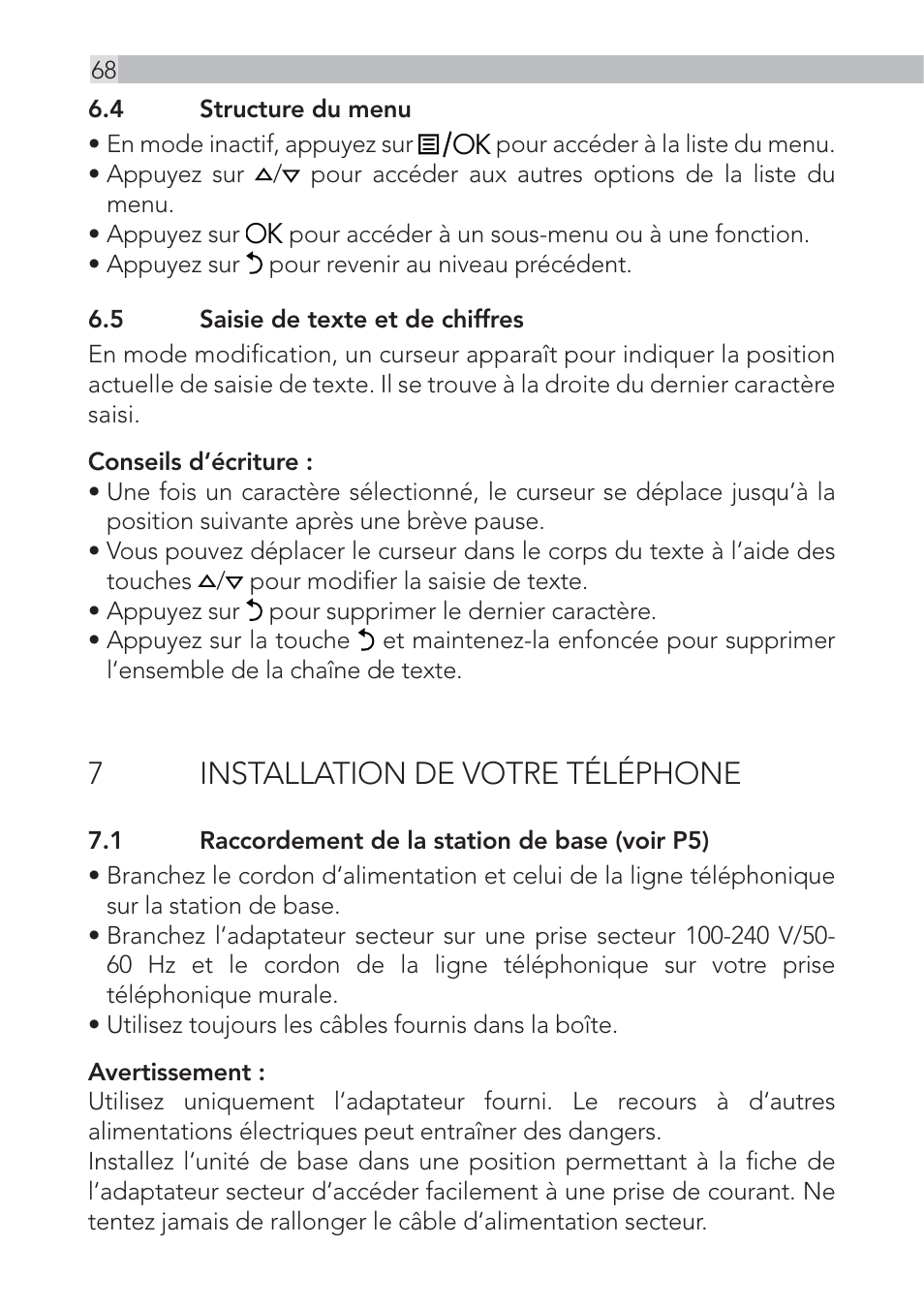 7installation de votre téléphone | AEG Voxtel D555 User Manual | Page 68 / 120