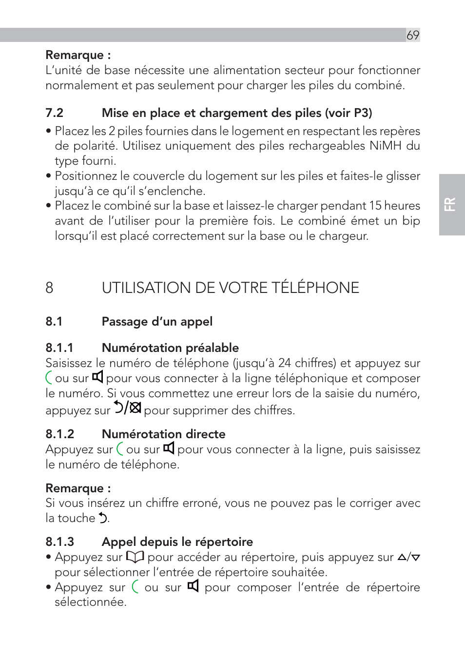 8utilisation de votre téléphone | AEG Voxtel D555 User Manual | Page 69 / 120