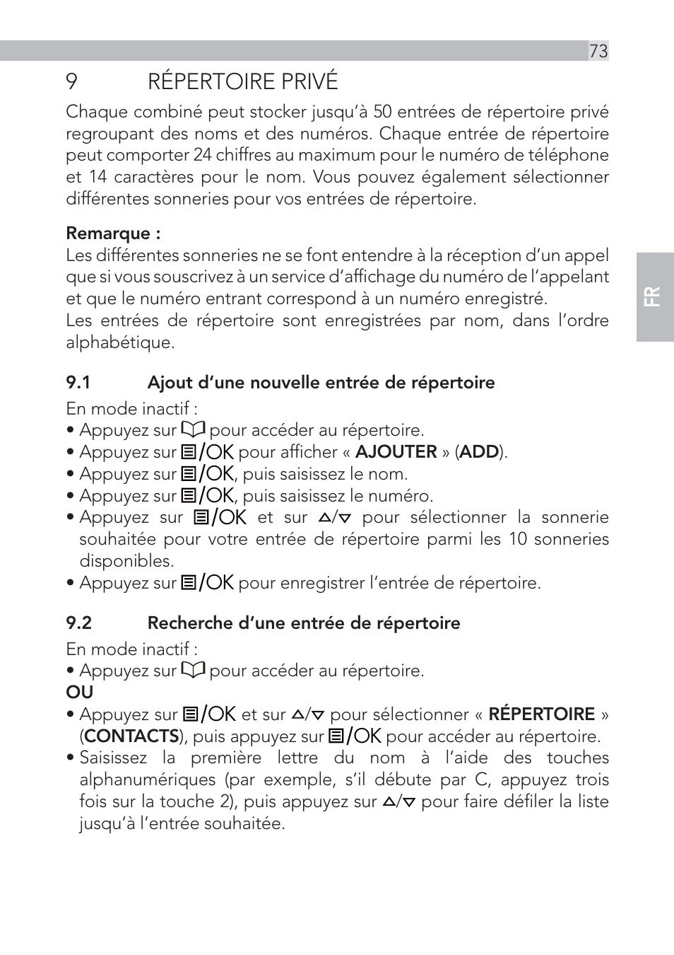 9 répertoire privé | AEG Voxtel D555 User Manual | Page 73 / 120