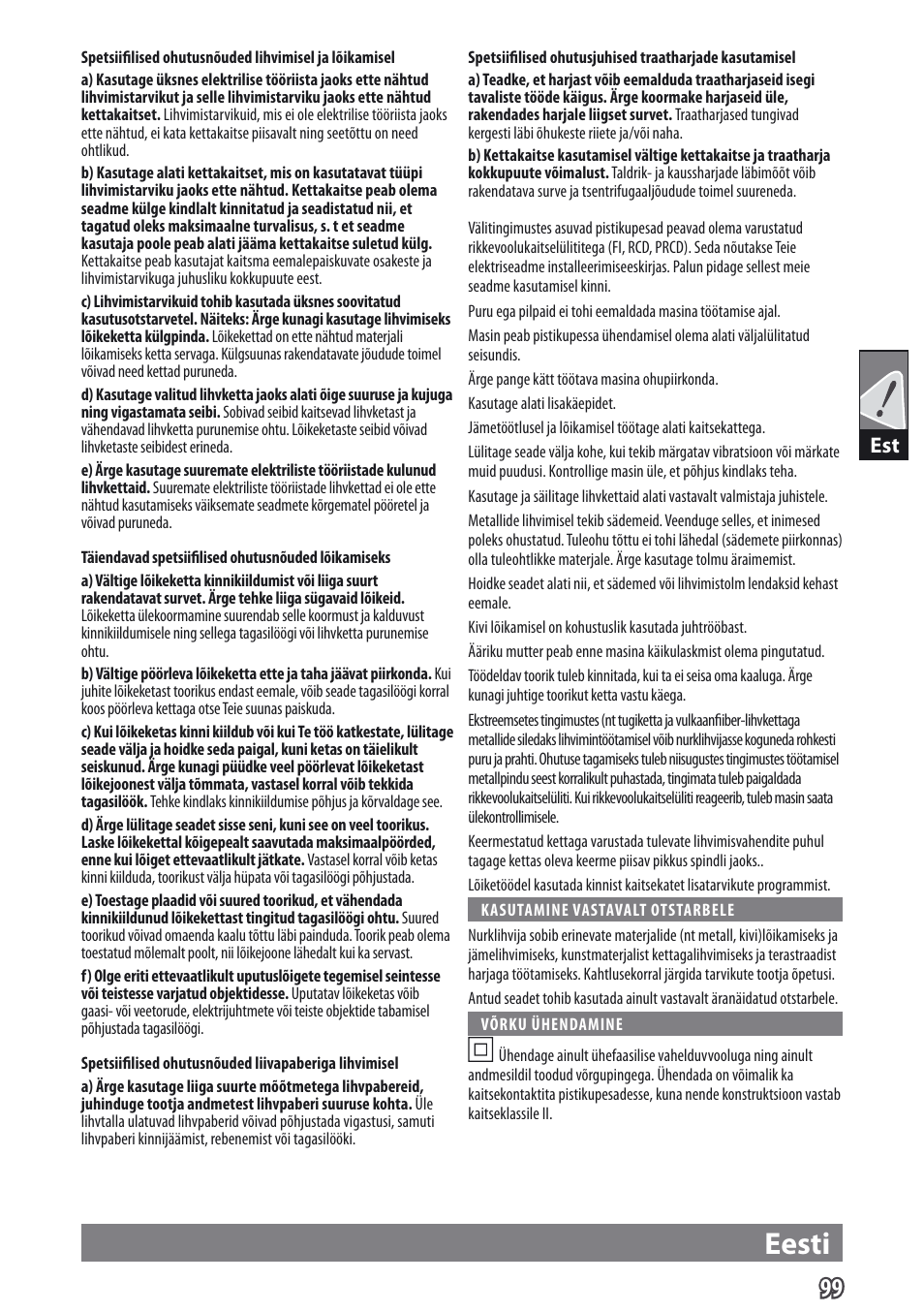 Eesti | AEG WS 9-115 User Manual | Page 100 / 125