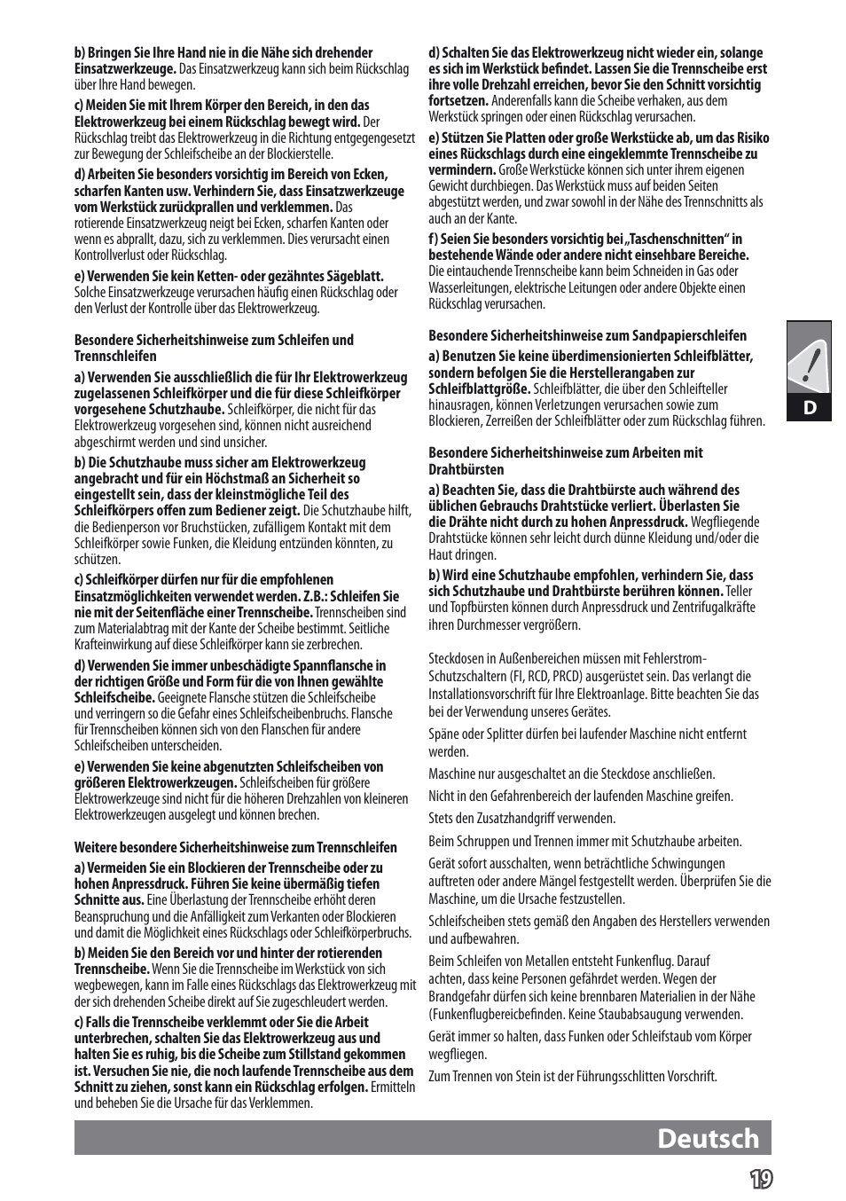 Deutsch | AEG WS 9-115 User Manual | Page 20 / 125