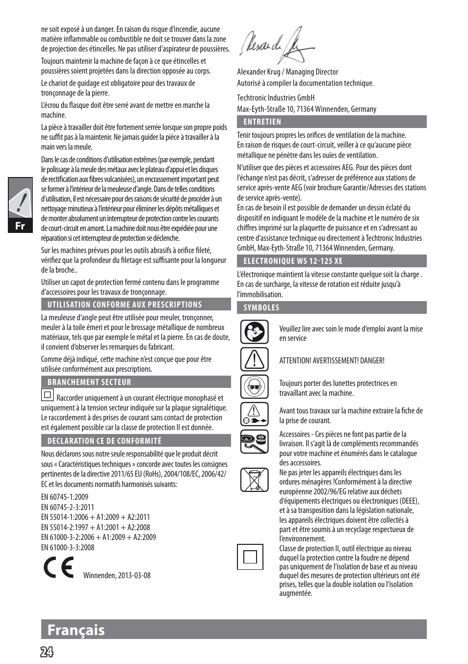 Français | AEG WS 9-115 User Manual | Page 25 / 125