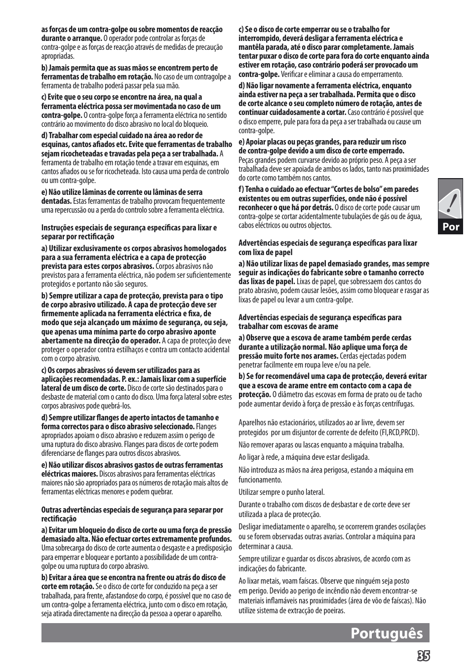 Português | AEG WS 9-115 User Manual | Page 36 / 125