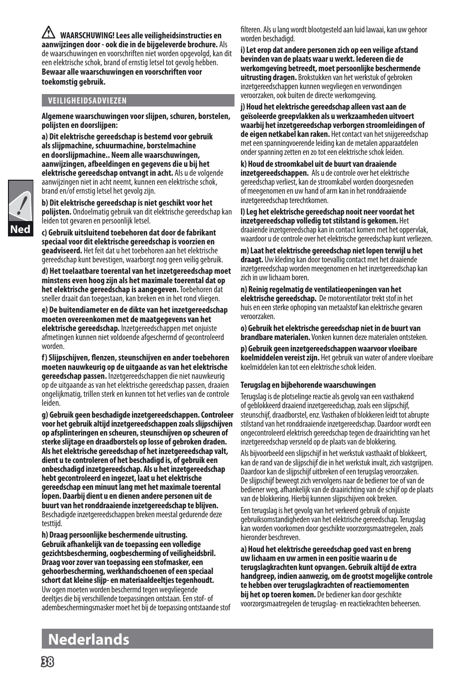 Nederlands | AEG WS 9-115 User Manual | Page 39 / 125
