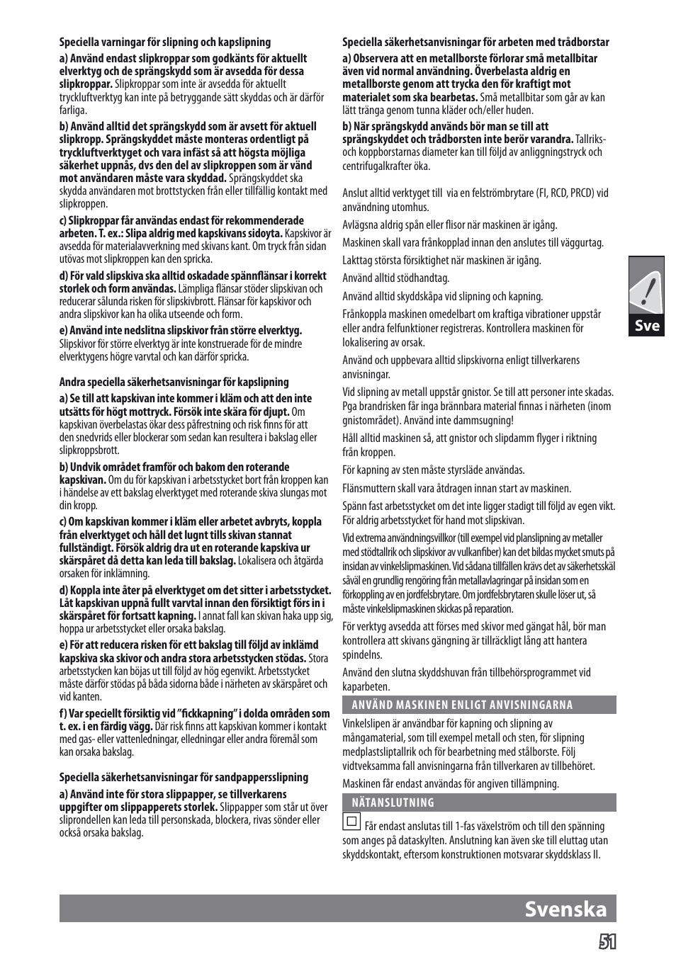 Svenska | AEG WS 9-115 User Manual | Page 52 / 125