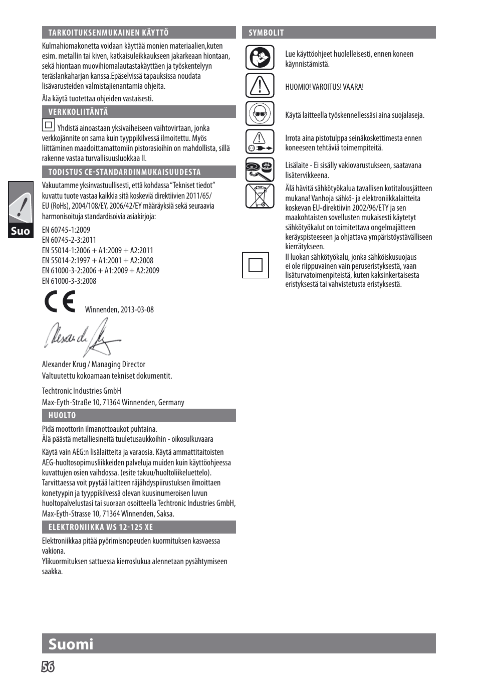Suomi | AEG WS 9-115 User Manual | Page 57 / 125