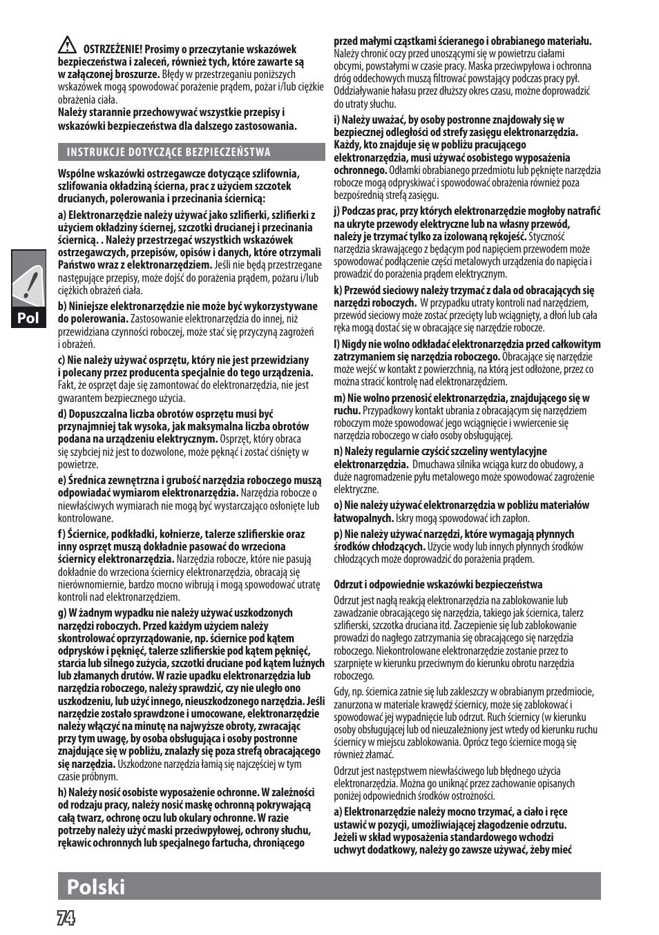 Polski | AEG WS 9-115 User Manual | Page 75 / 125