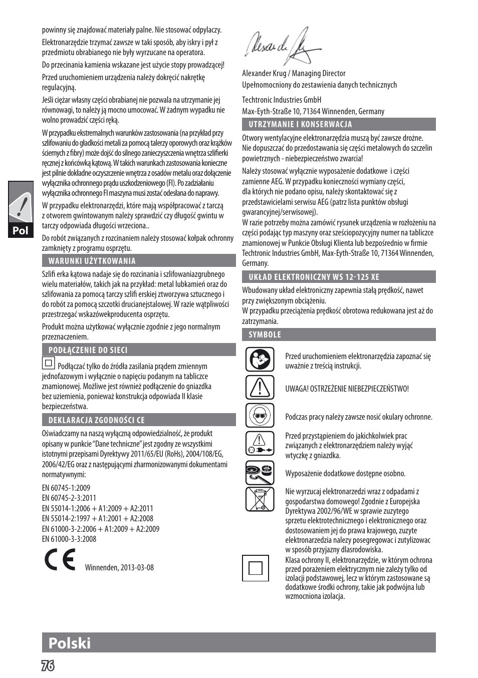 Polski | AEG WS 9-115 User Manual | Page 77 / 125