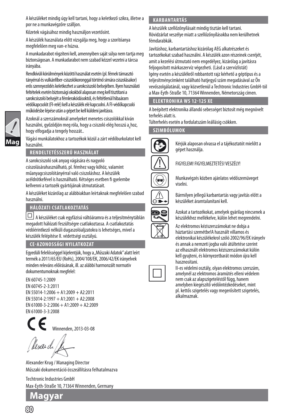 Magyar | AEG WS 9-115 User Manual | Page 81 / 125