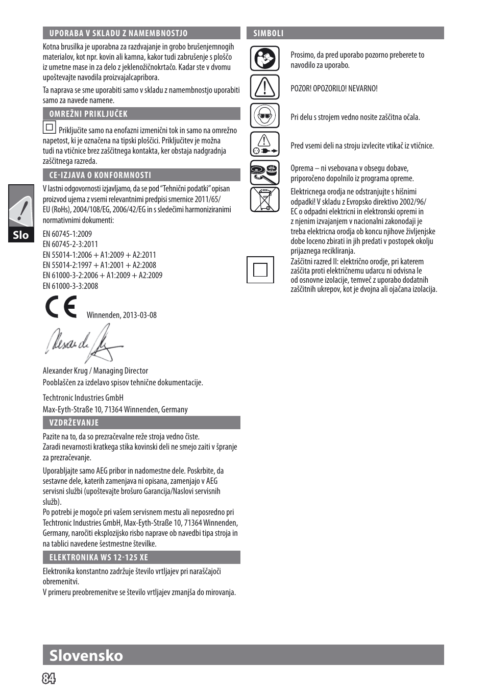 Slovensko | AEG WS 9-115 User Manual | Page 85 / 125