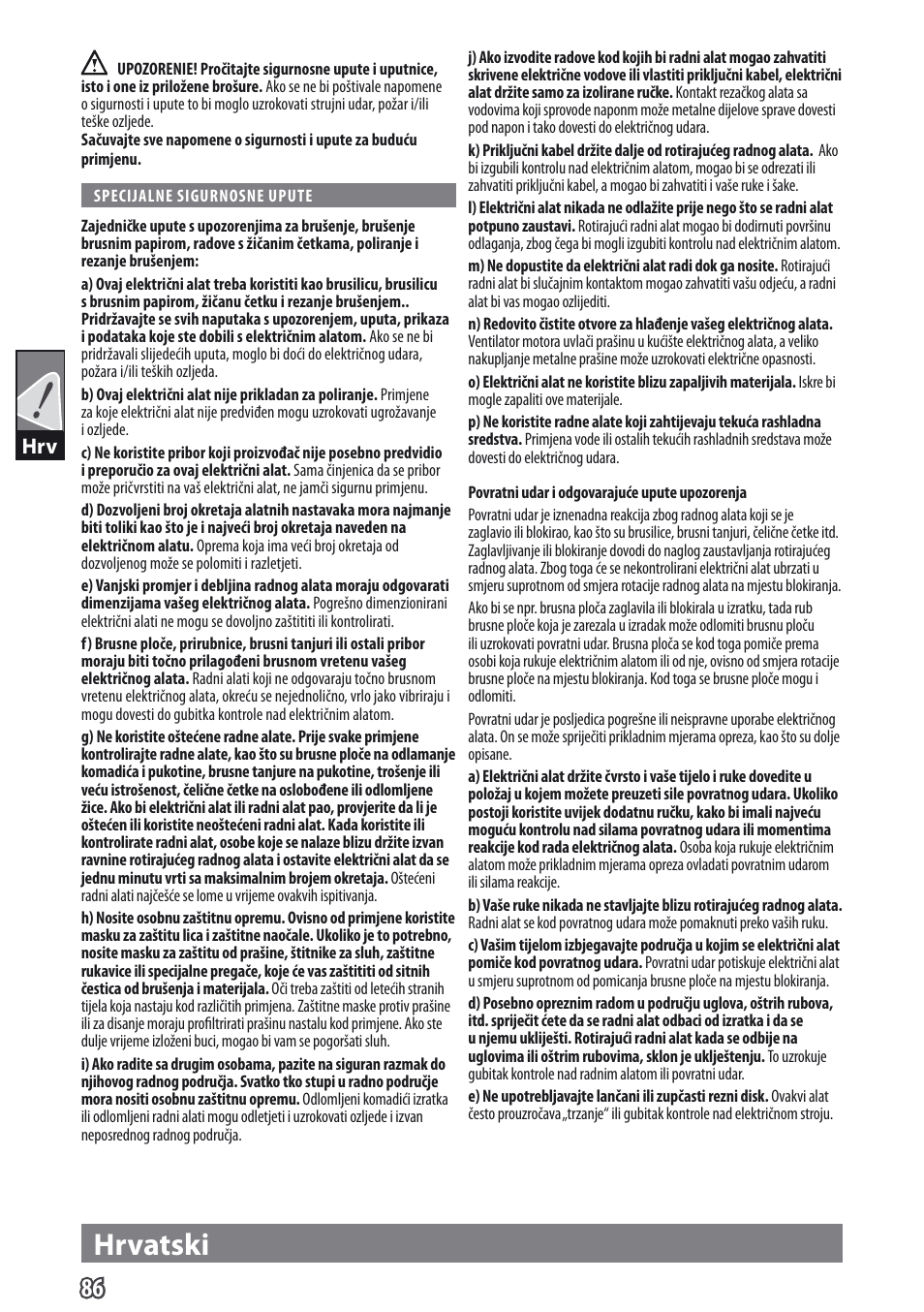 Hrvatski | AEG WS 9-115 User Manual | Page 87 / 125