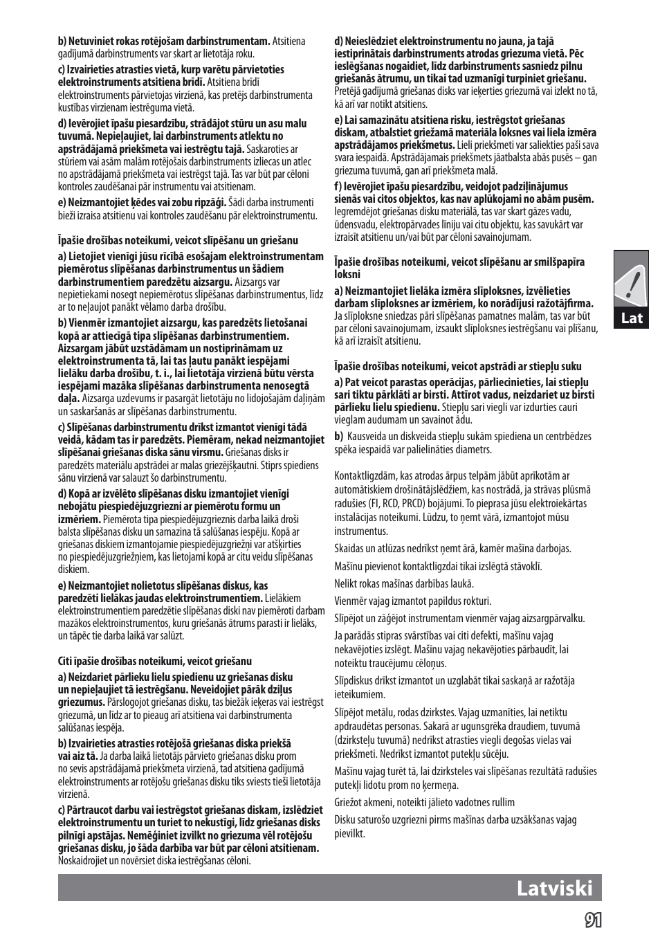 Latviski | AEG WS 9-115 User Manual | Page 92 / 125