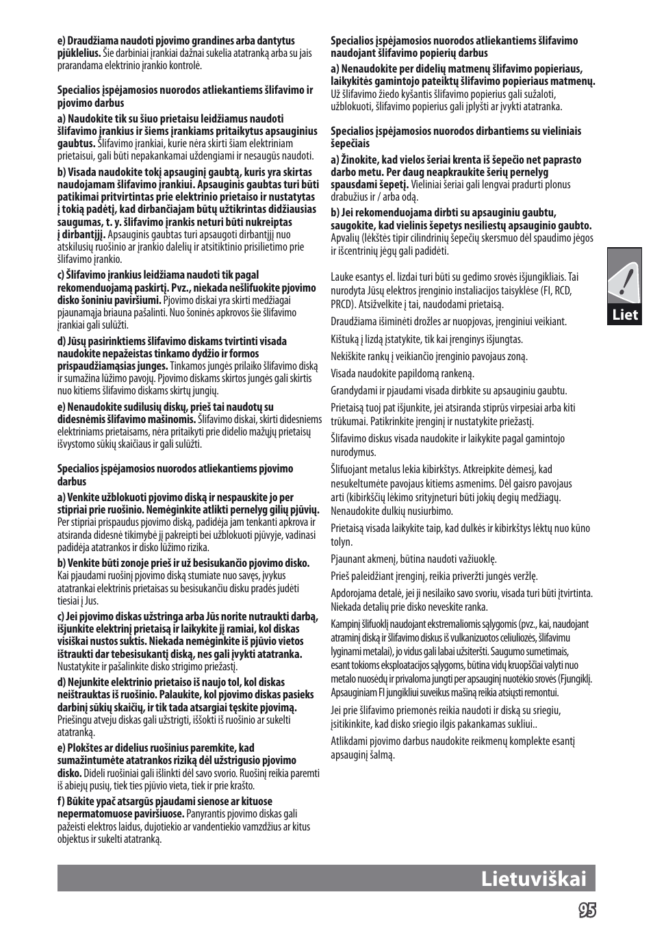 Lietuviškai, Liet | AEG WS 9-115 User Manual | Page 96 / 125