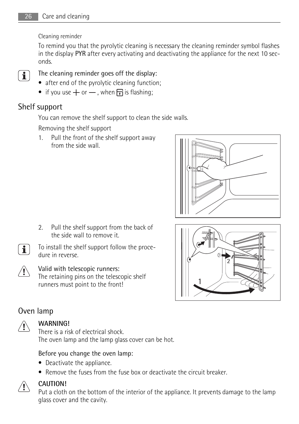 Shelf support, Oven lamp | AEG BE5304001B User Manual | Page 26 / 36