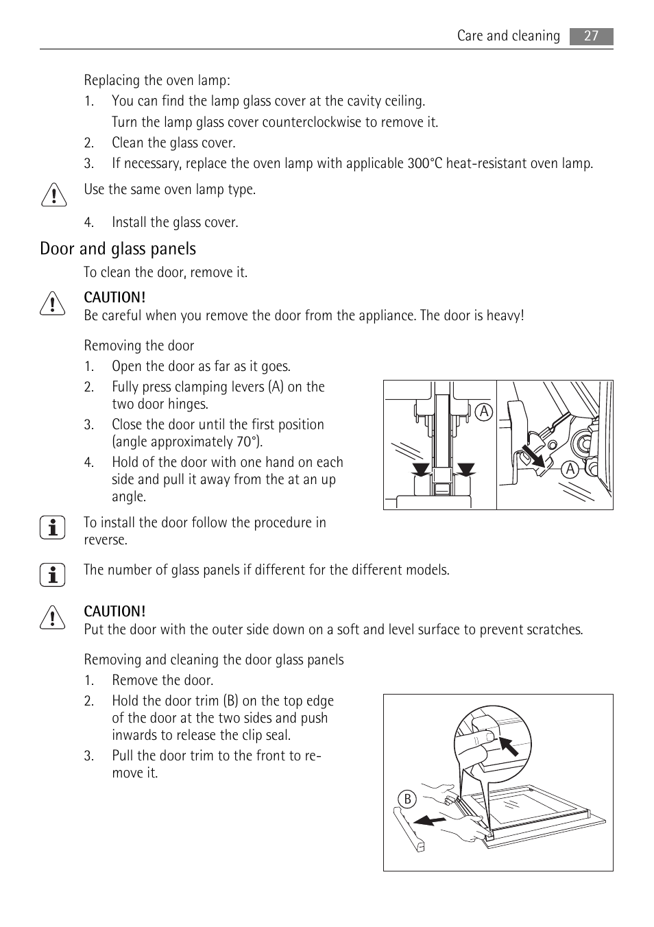 Door and glass panels | AEG BE5304001B User Manual | Page 27 / 36