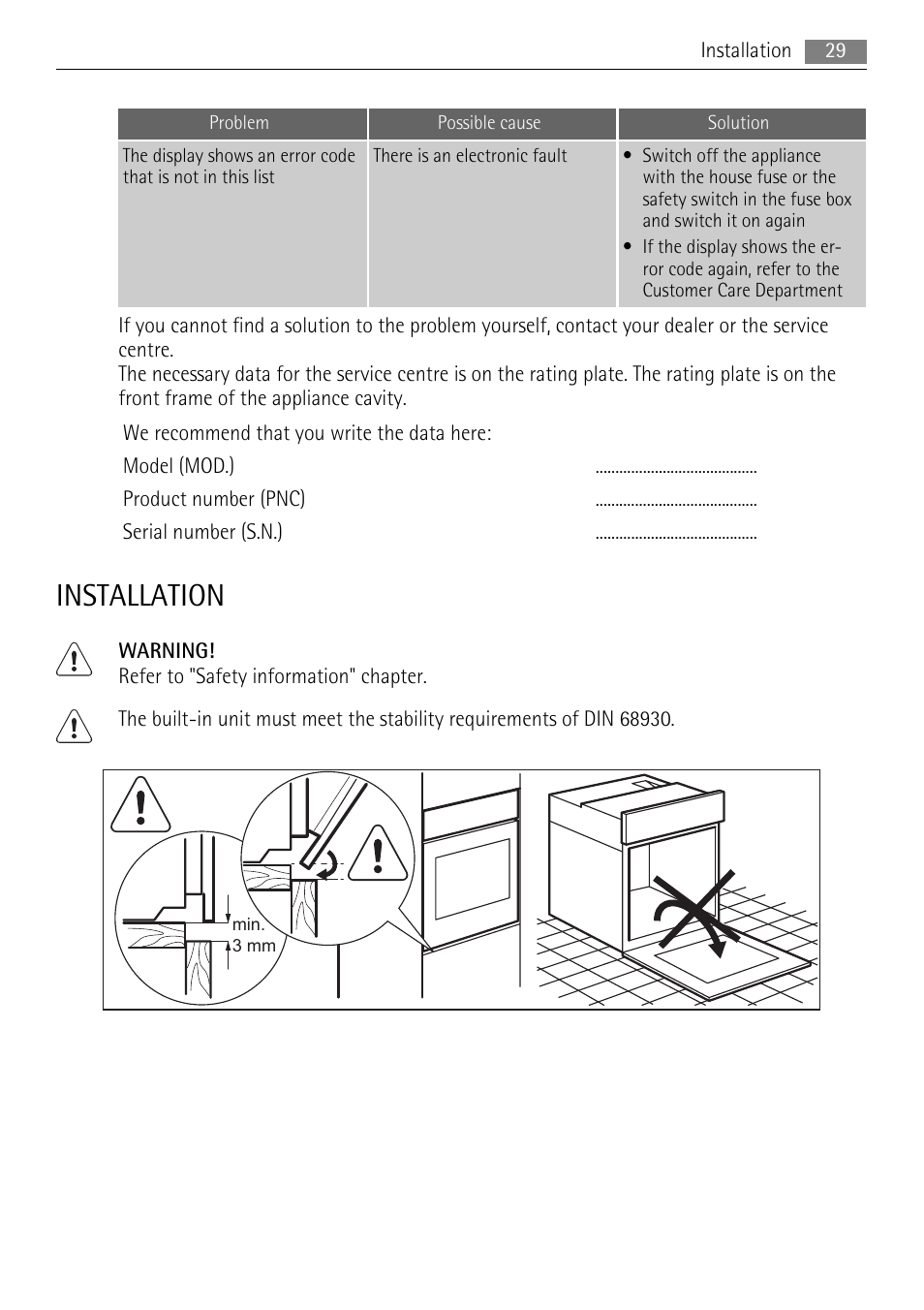 Installation | AEG BE5304001B User Manual | Page 29 / 36