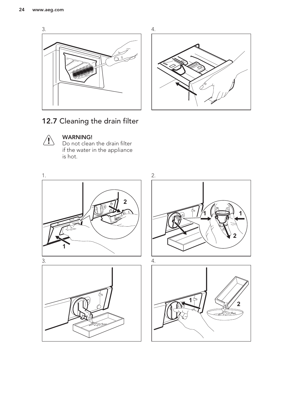 7 cleaning the drain filter | AEG L61271WDBI User Manual | Page 24 / 32