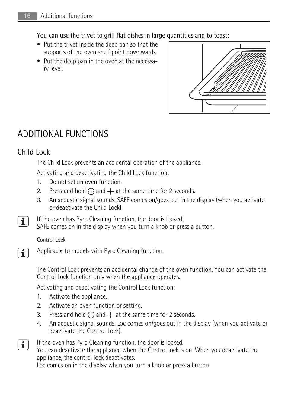 Additional functions, Child lock | AEG BE3003021M User Manual | Page 16 / 40