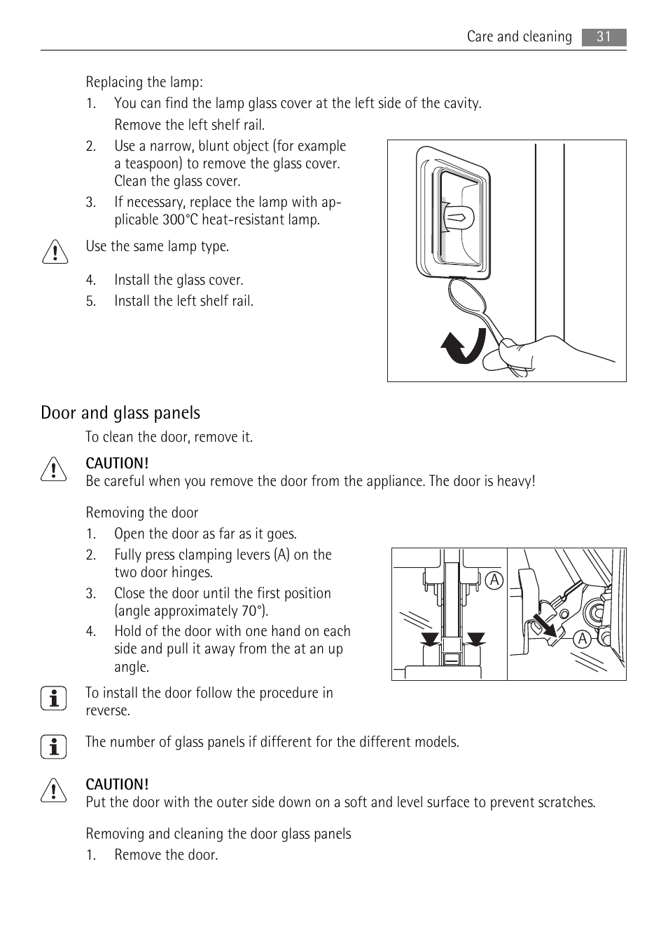 Door and glass panels | AEG BE3003021M User Manual | Page 31 / 40
