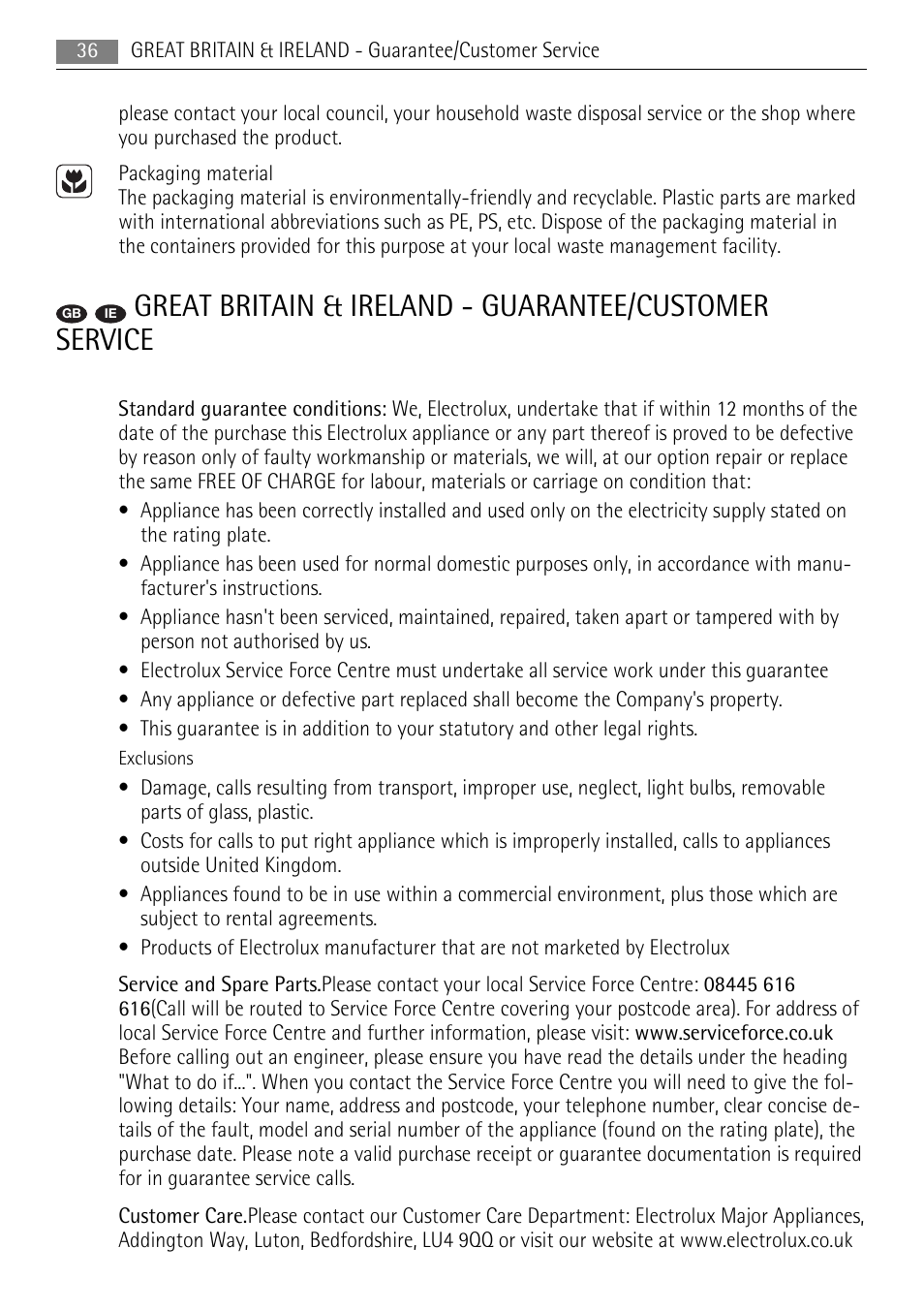 AEG BE3003021M User Manual | Page 36 / 40