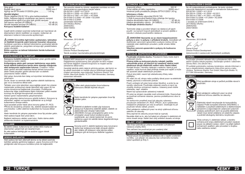 22 23 türkçe česky | AEG OMNI 3000 User Manual | Page 12 / 21