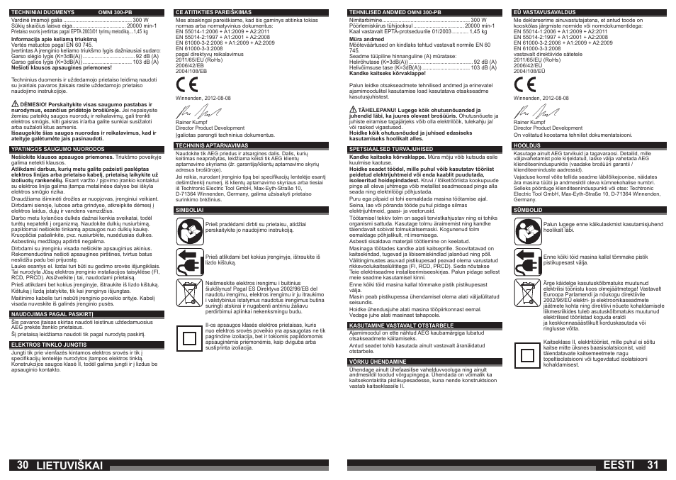 30 31 lietuviškai eesti | AEG OMNI 3000 User Manual | Page 16 / 21