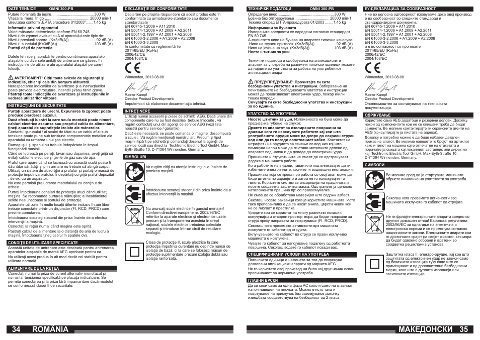 34 35 românia македонски | AEG OMNI 3000 User Manual | Page 18 / 21
