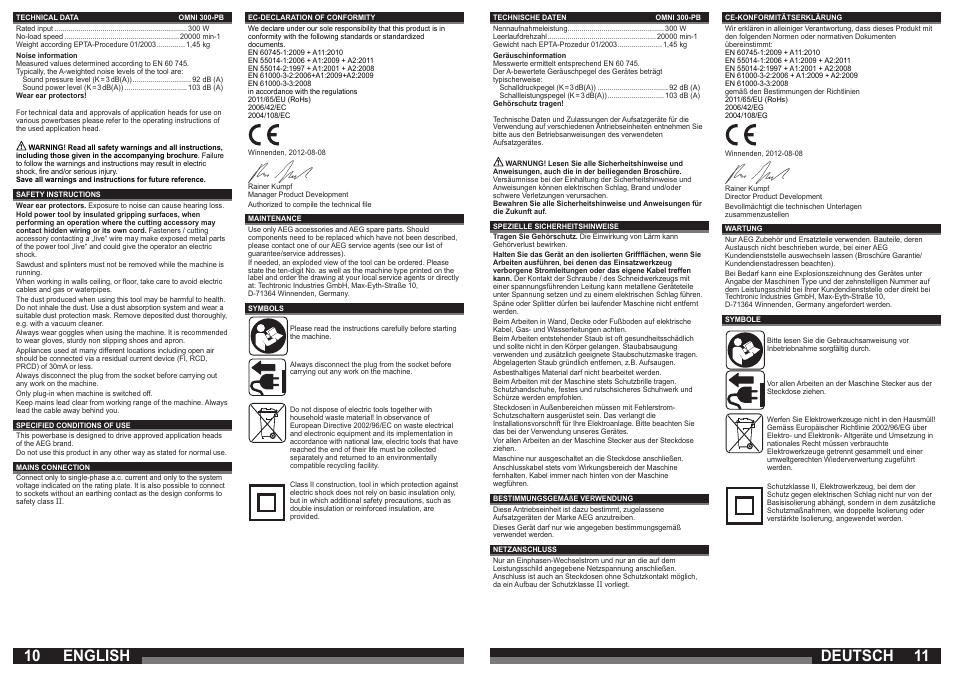 English deutsch | AEG OMNI 3000 User Manual | Page 6 / 21