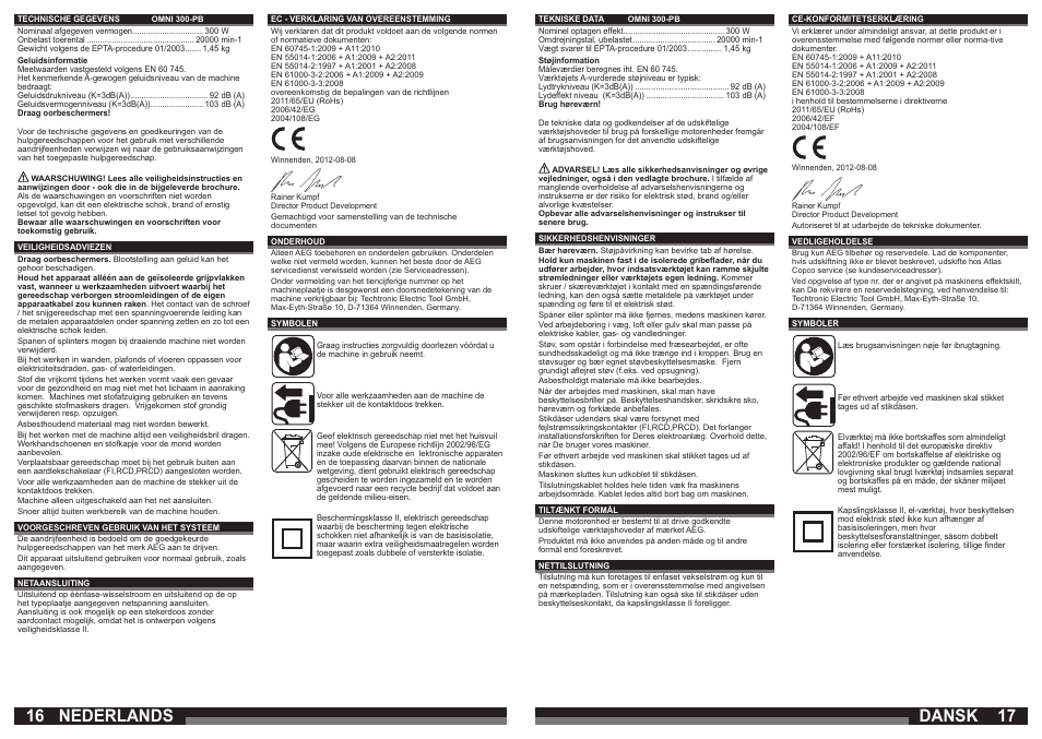 16 17 nederlands dansk | AEG OMNI 3000 User Manual | Page 9 / 21