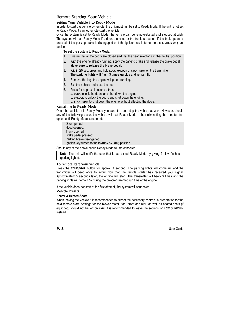Remote-starting your vehicle | Autostart TWO - WAYLE User Manual | Page 8 / 17