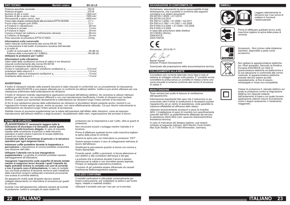 Italiano | AEG BH 26LE User Manual | Page 12 / 37