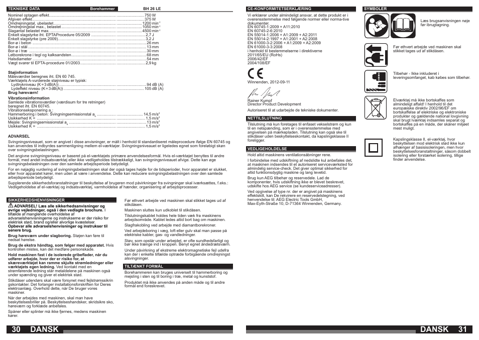 Dansk | AEG BH 26LE User Manual | Page 16 / 37
