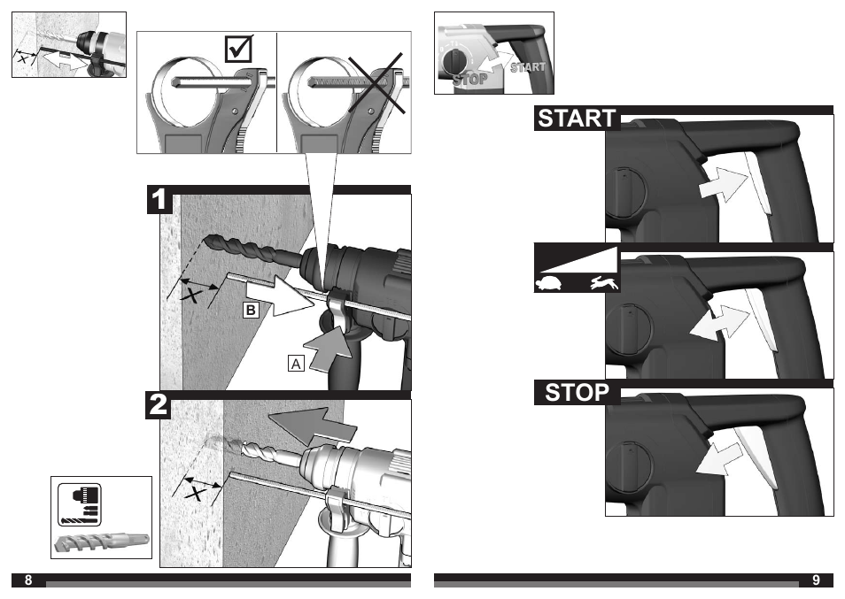 Start stop | AEG BH 26LE User Manual | Page 5 / 37