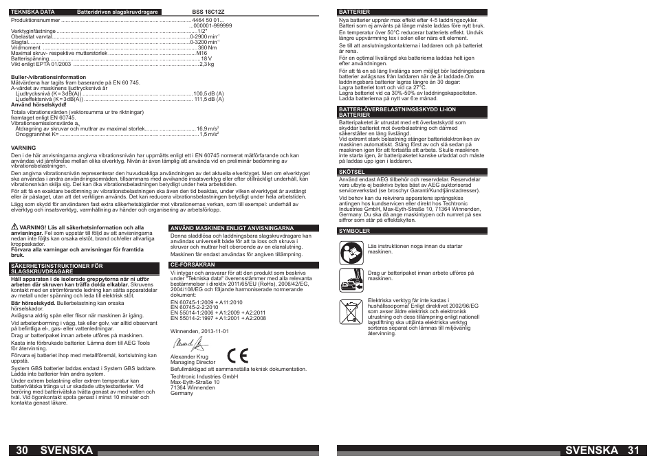 Svenska | AEG BSS 18C 12Z User Manual | Page 16 / 35